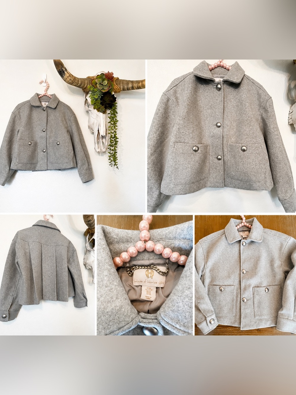 NWT ✧🩶 House of Harlow 🩶✧ Cropped Jacket with Pockets Light Grey XS